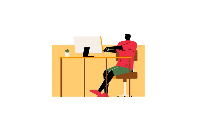 Man stretching during a online meeting  Illustration