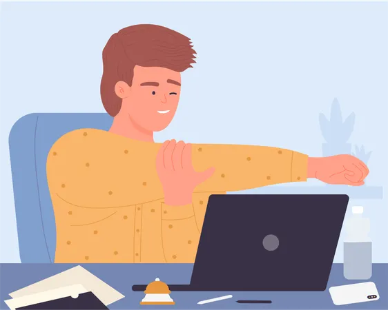 Man Stretching In Office  Illustration