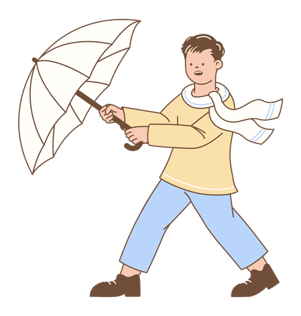 Man Struggling with Umbrella being Blown  Illustration