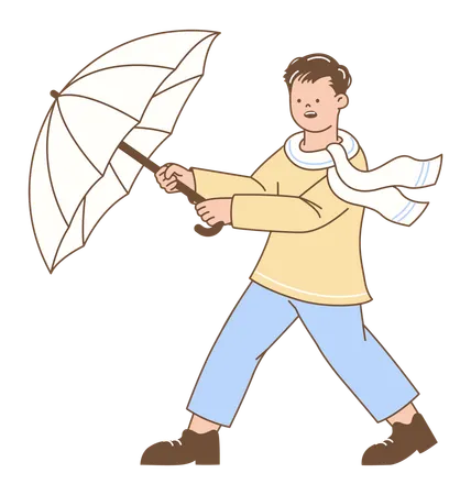 Man Struggling with Umbrella being Blown  Illustration