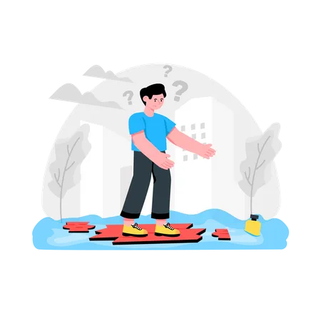 Man Stuck In Water Flood  Illustration