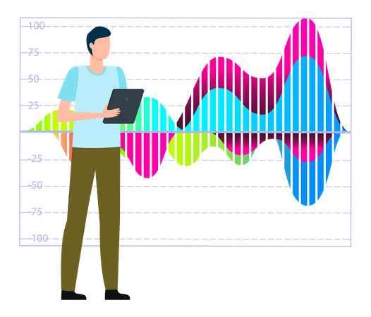 Man studies statistics on presentation  Illustration