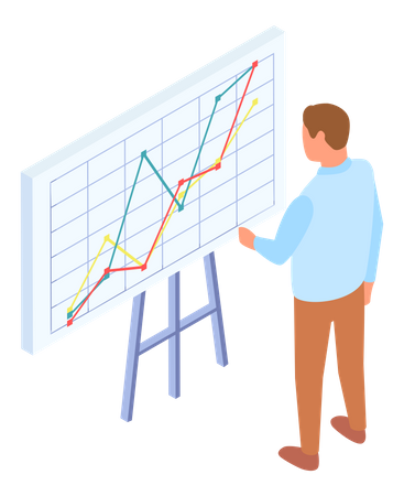 Man studying on analysis digital report with data  Illustration