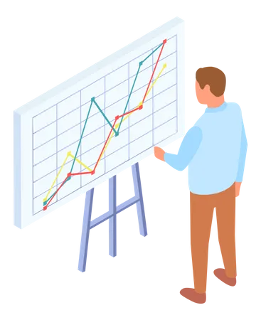 Man studying on analysis digital report with data  Illustration