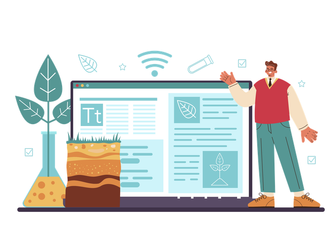 Man studying on soil science  Illustration