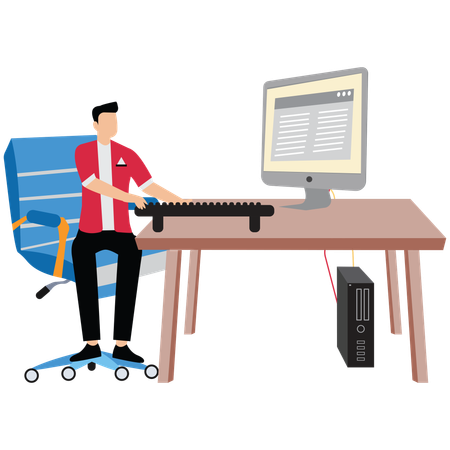 Man studying online using desktop computer  Illustration