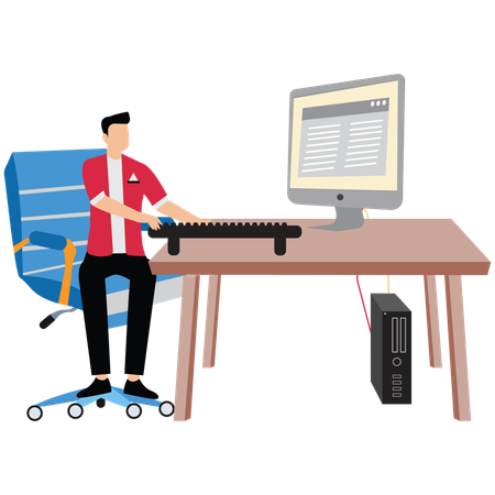 Man studying online using desktop computer  Illustration