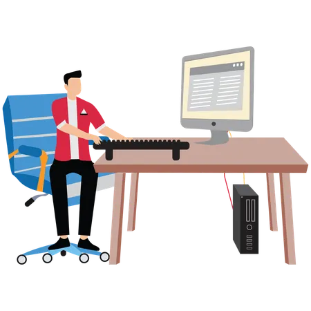 Man studying online using desktop computer  Illustration
