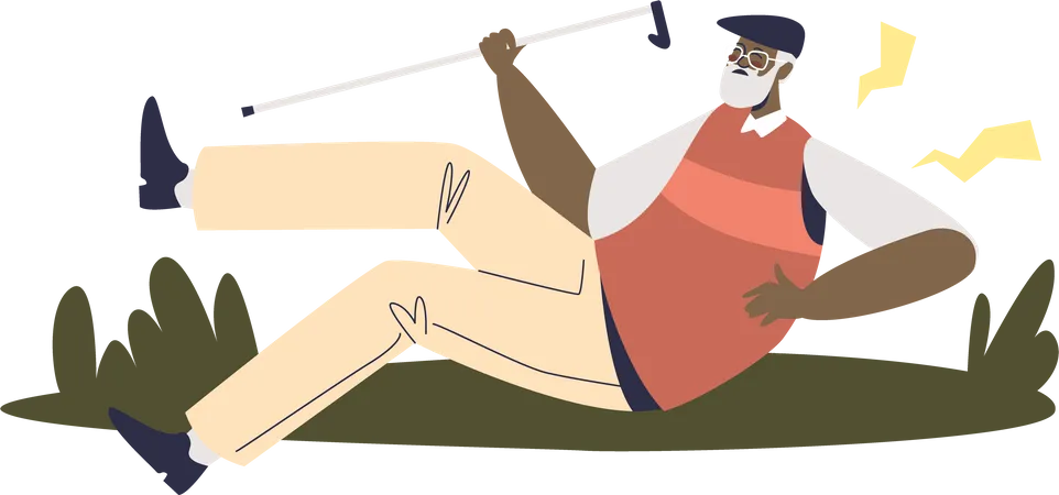Senior Man Stumble While Walking And Fall Hurting Back And Leg Old Male Cartoon Character Got Injured Suffer From Pain Injury Risk For Aged People Concept Flat Vector Illustration Illustration