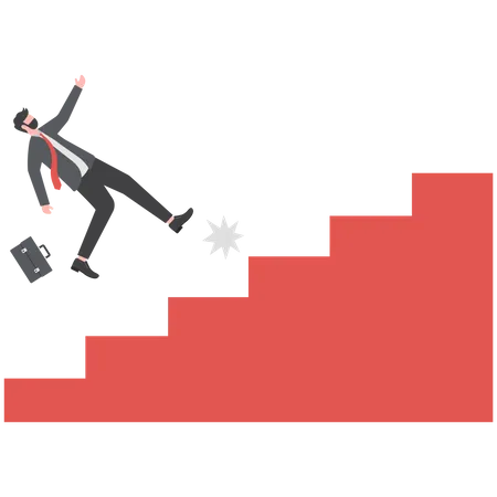 Falling Businessman Man Stumbling And Falls Down Business Failure Career Crisis And Misfortune Concept Illustration