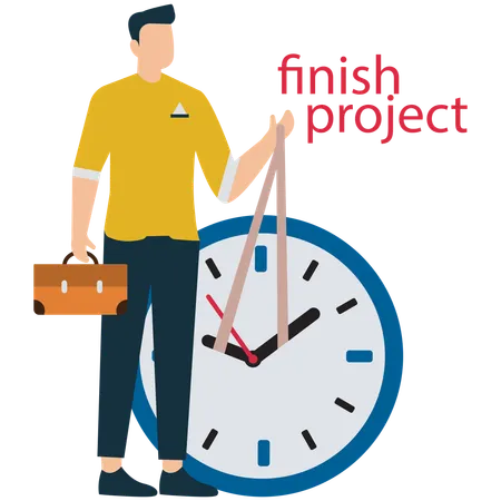 Man Successfully Completing Project on Deadline  Illustration