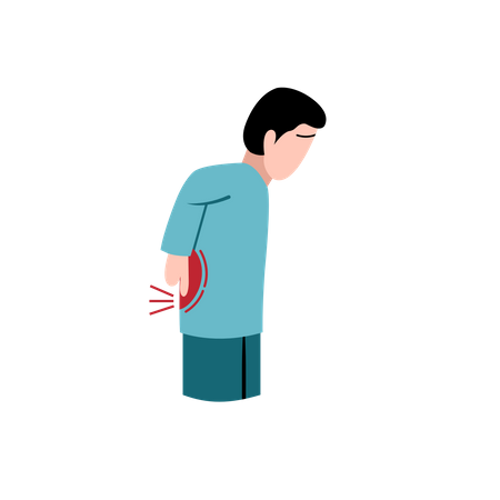 Man suffer from back pain due to bone weakness Illustration