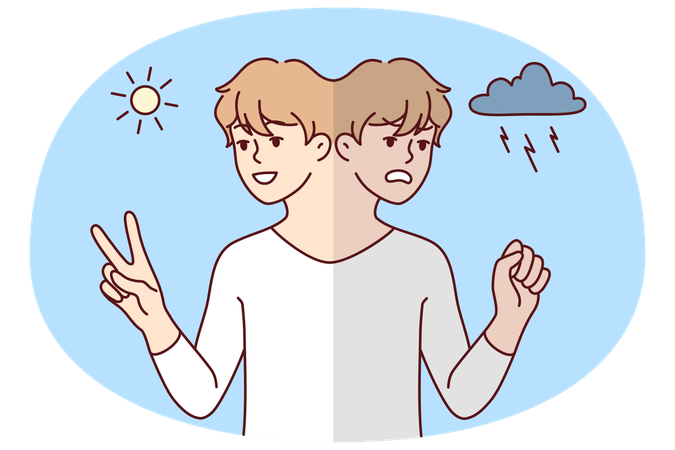 Man suffer from mood swings  Illustration