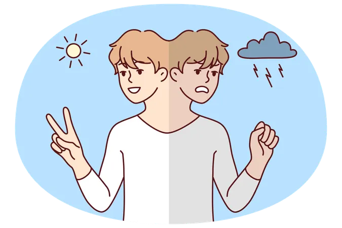 Man suffer from mood swings  Illustration