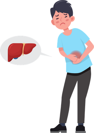 Man suffering from abdominal pain in liver  Illustration