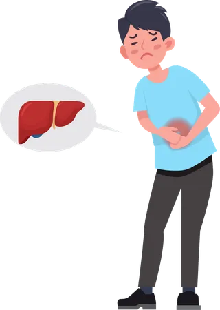 Man suffering from abdominal pain in liver  Illustration