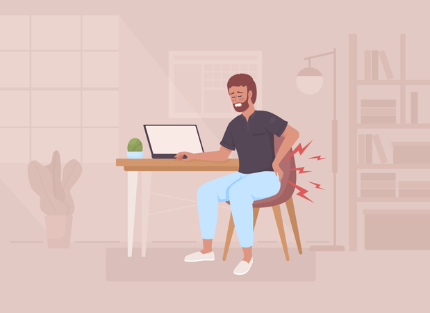 Man suffering from backache after sitting all day  Illustration