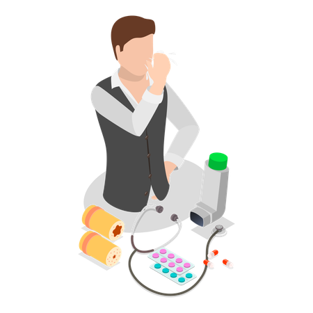 Man suffering from  Bronchial Asthma  Illustration