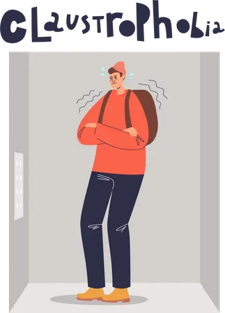 Man Suffering From Claustrophobia Fear Of Small Spaces Scared Cartoon Male Afraid Of Being Trapped In Room Human Phobias Concept Flat Vector Illustration Illustration