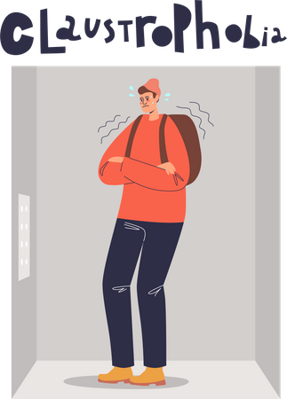 Man suffering from claustrophobia  Illustration