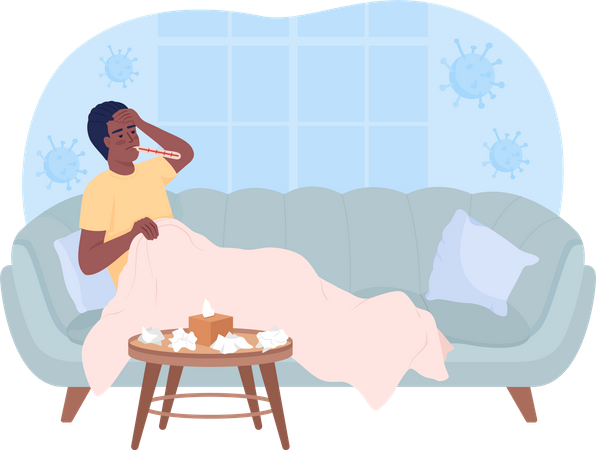 Man suffering from cold at home Illustration