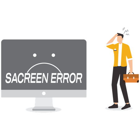 Man suffering from computer screen error  Illustration