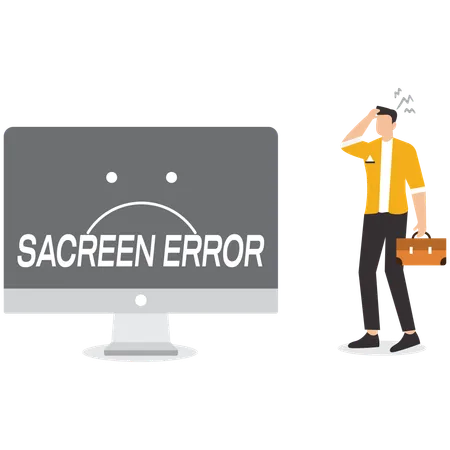 Man suffering from computer screen error  Illustration