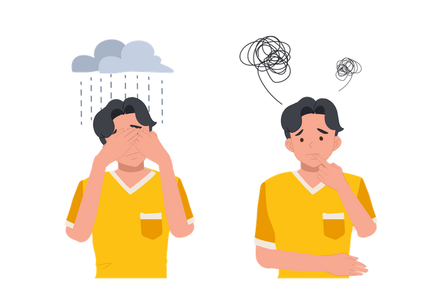 Man suffering from depression  Illustration
