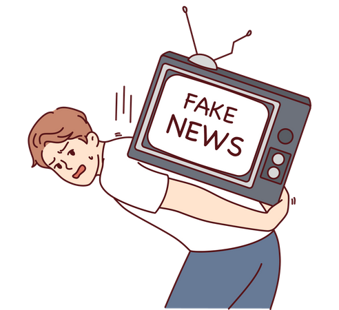 Man suffering from fake news on TV  Illustration