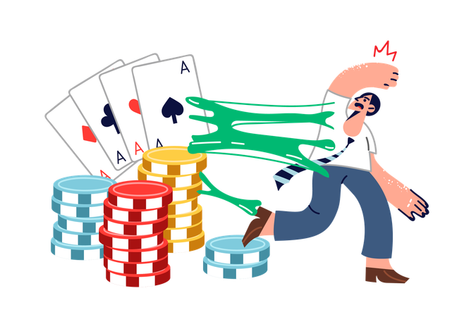 Man suffering from gambling addiction  Illustration