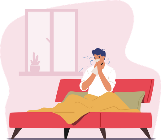 Man suffering from heavy sneezing  イラスト