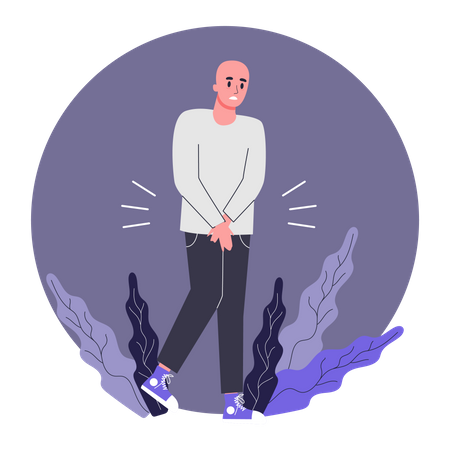 Man suffering from impaired urination due to chemotherapy Illustration