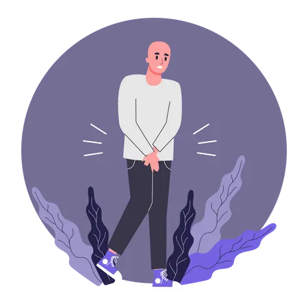 Man suffering from impaired urination due to chemotherapy Illustration