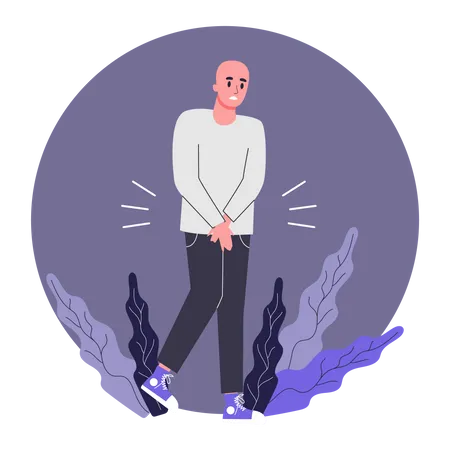 Man suffering from impaired urination due to chemotherapy  Illustration