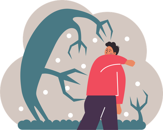 MAn suffering seasonal mental disorder  Illustration