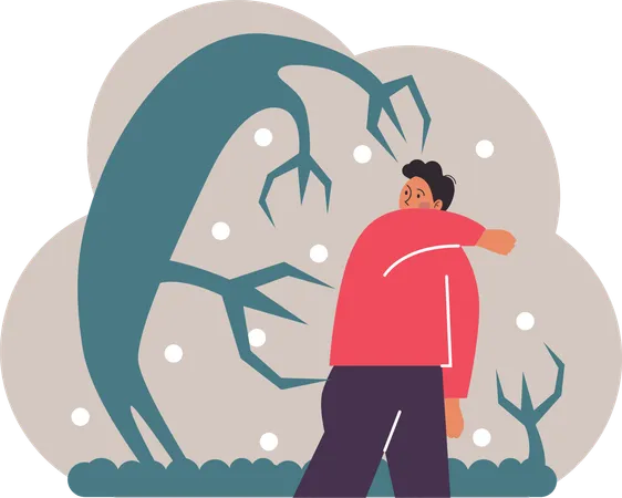 MAn suffering seasonal mental disorder  Illustration