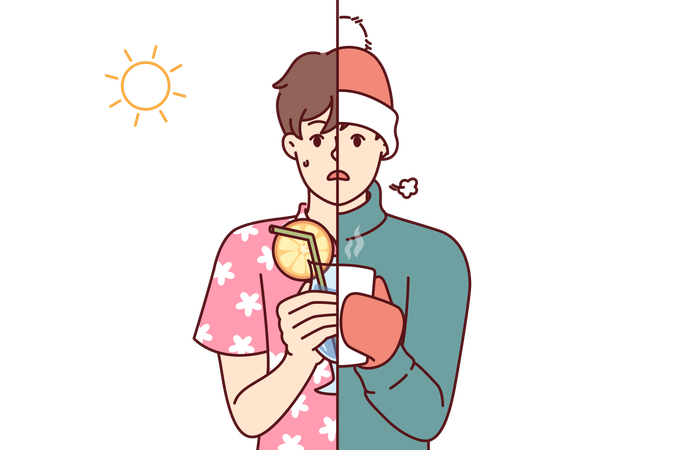Man suffers from climatic contrast  Illustration
