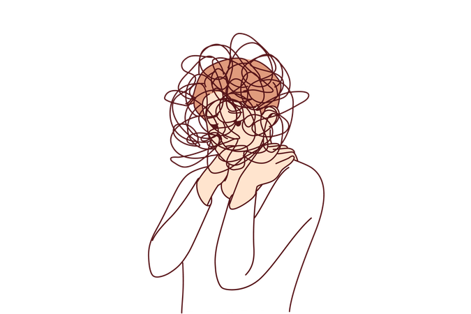 Man suffers from confusion of thoughts and mental disorder causing loss of coordination  Illustration