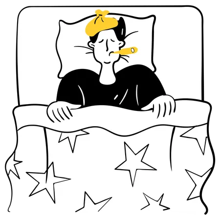 Man suffers from High Fever  Illustration