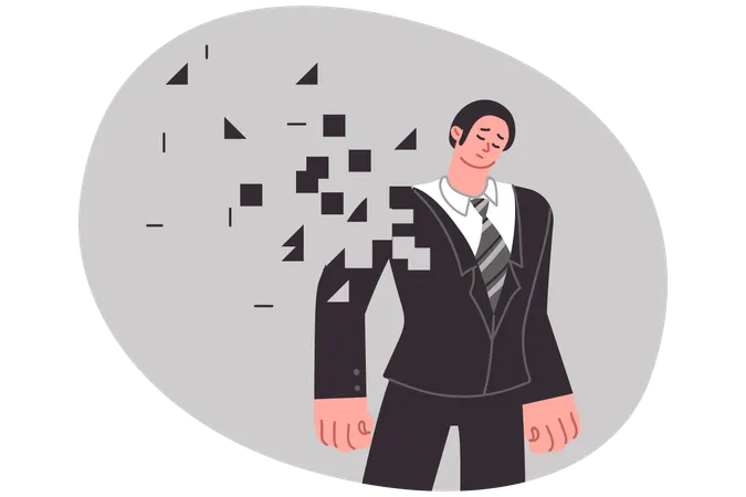 Man suffers from personality destruction caused by schizophrenia and needs help of psychotherapist  Illustration