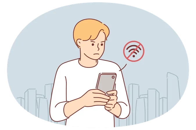 Man suffers from poor internet connection and lack of WIFI network  Illustration