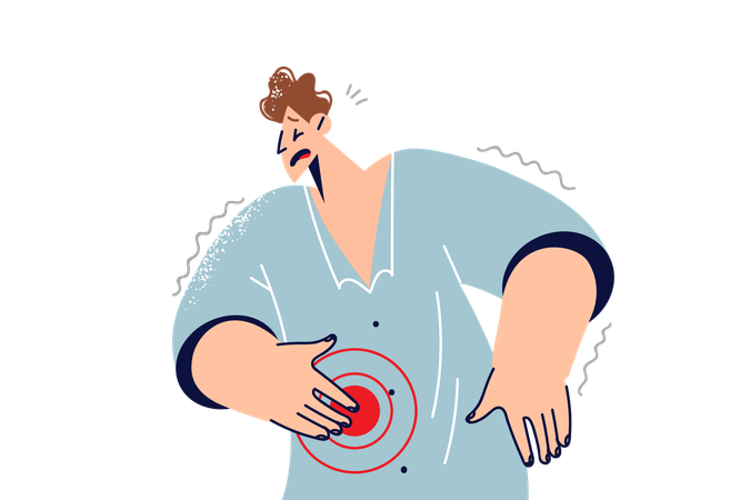 Man suffers from stomach pain  イラスト