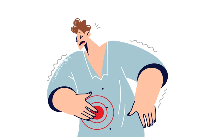 Man Suffers From Stomach Pain And Diarrhea After Eating Expired Or Poisoned Food Young Guy With Sick Belly And Digestive Problems Causing Diarrhea Needs Help Of Gastroenterologist Illustration