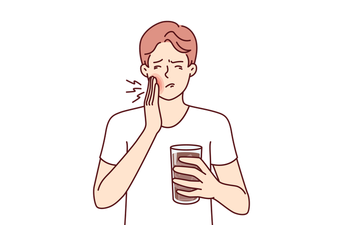 Man suffers from toothache caused by cold drink  Illustration