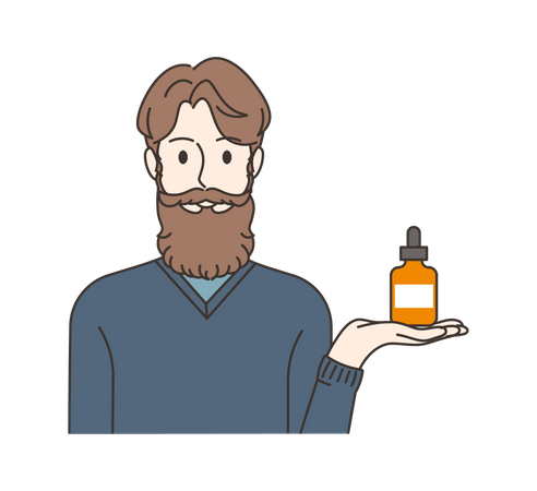 Man suggesting beard growth serum  Illustration