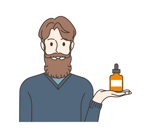 Man suggesting beard growth serum  Illustration