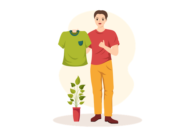 Man suggesting t shirt  イラスト