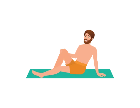 Man sunbathing at beach  Illustration