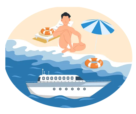 Man sunbathing at beach  Illustration