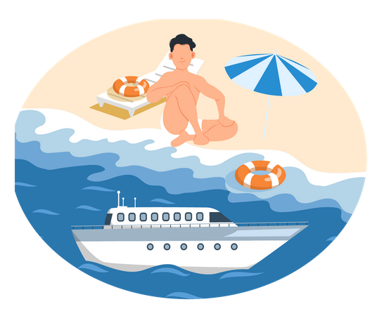 Man sunbathing at beach  Illustration